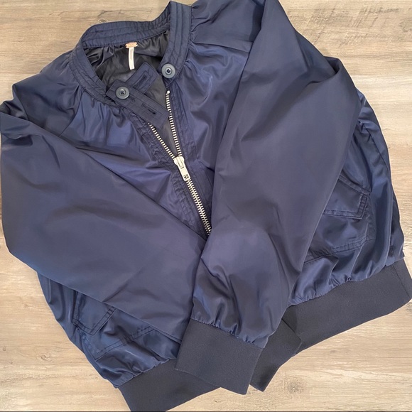 Free People Jackets & Blazers - Free People Midnight Bomber Jacket Navy Blue